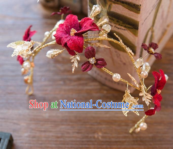 Top Grade Handmade Classical Hair Accessories Baroque Style Princess Red Flower Butterfly Hair Clasp Headwear for Women