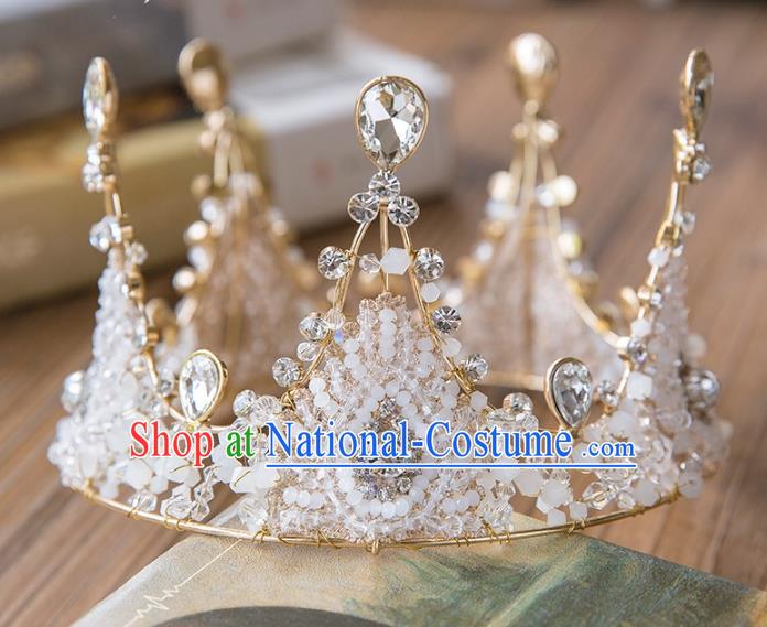 Top Grade Handmade Classical Hair Accessories Baroque Style Princess Crystal Beads Royal Crown Round Hair Clasp Headwear for Women