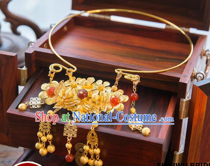 Aisan Chinese Handmade Classical Jewelry Accessories Tassel Necklace, China Xiuhe Suit Golden Tassel Necklet for Women