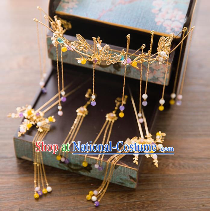 Aisan Chinese Handmade Classical Hair Accessories Tassel Phoenix Coronet, China Xiuhe Suit Hairpins Wedding Headwear for Women