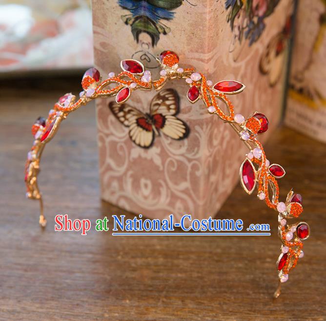 Top Grade Handmade Classical Hair Accessories Baroque Style Princess Red Crystal Hair Clasp Headwear for Women