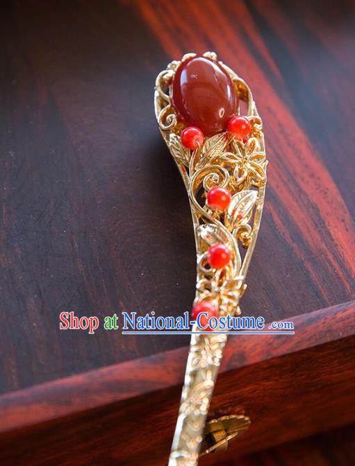 Aisan Chinese Handmade Classical Hanfu Jewelry Accessories Red Hair Clip, China Xiuhe Suit Hairpins Wedding Headwear for Women