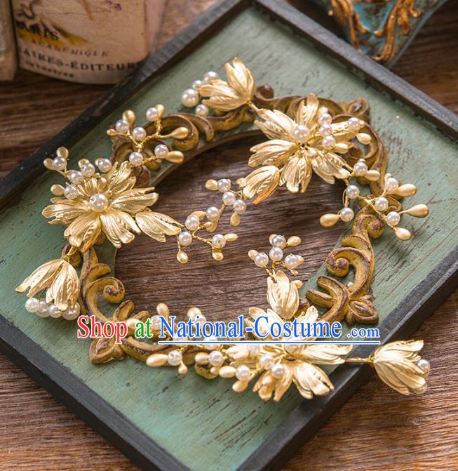 Top Grade Handmade Classical Hair Accessories Baroque Style Princess Golden Flowers Hair Stick Headwear for Women