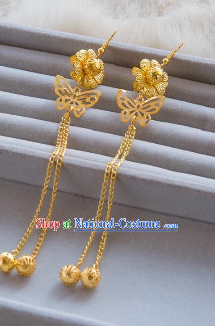 Top Grade Handmade Classical Jewelry Accessories Hanfu Wedding Earrings Bride Golden Butterfly Eardrop Women