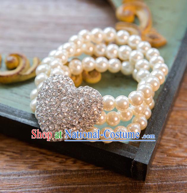 Top Grade Handmade Classical Jewelry Accessories Wedding Pearls Crystal Bracelets Bride Pearls Chain Bracelet for Women