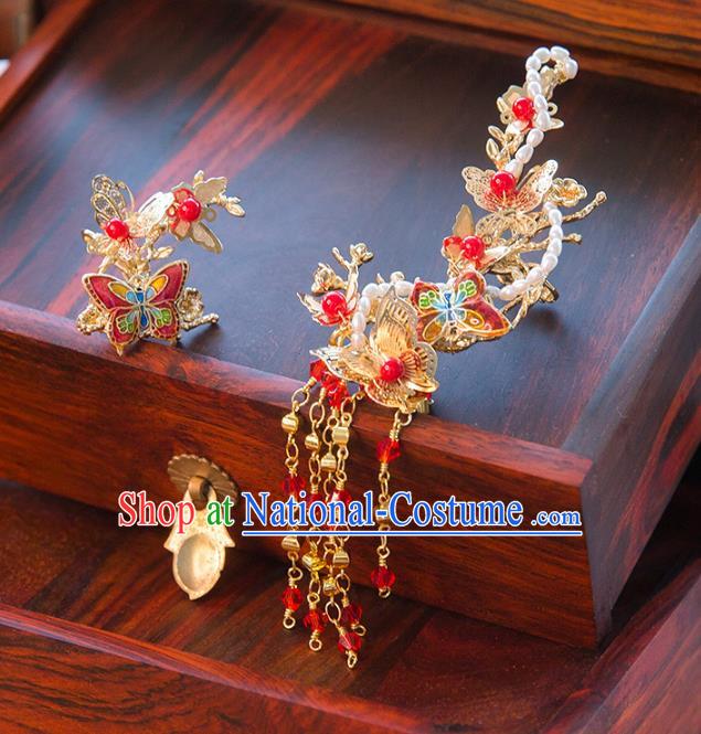 Aisan Chinese Handmade Classical Hair Accessories Butterfly Tassel Step Shake, China Xiuhe Suit Hairpins Wedding Headwear for Women