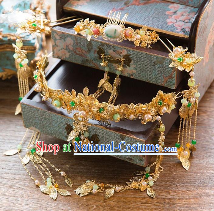 Aisan Chinese Handmade Classical Hair Accessories Hanfu Phoenix Coronet Complete Set, China Xiuhe Suit Hairpins Wedding Headwear for Women