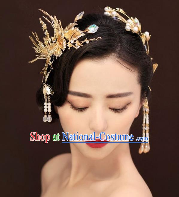 Aisan Chinese Handmade Classical Hair Accessories, China Xiuhe Suit Tassel Hair Stick Hairpins Wedding Headwear for Women