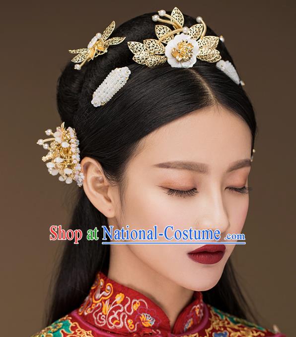 Aisan Chinese Handmade Classical Hair Accessories Hair Comb Complete Set, China Xiuhe Suit Hairpins Wedding Headwear for Women