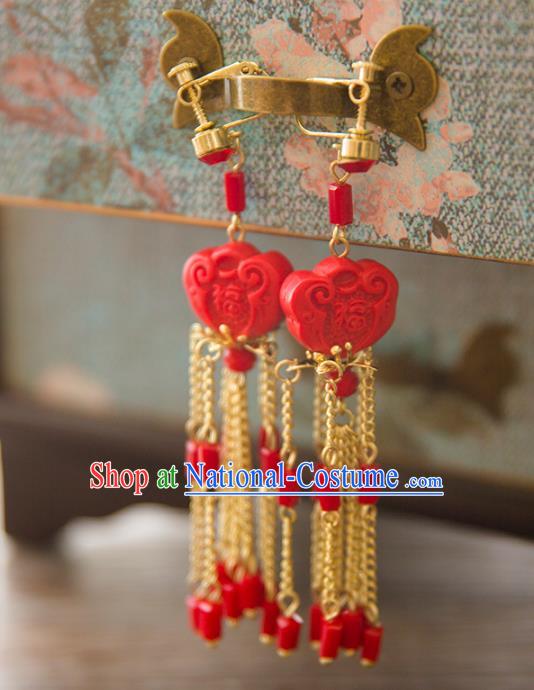 Top Grade Handmade Classical Hair Accessories Hanfu Red Earrings, Chinese Princess Eardrop for Women