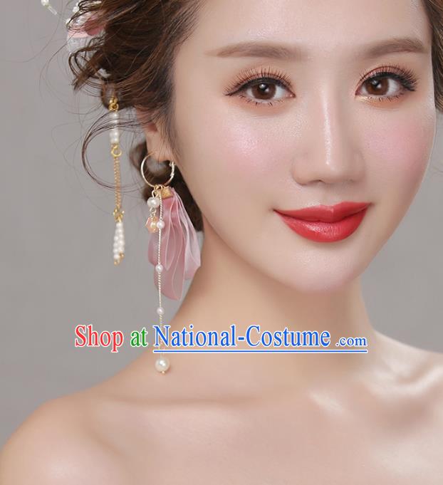 Top Grade Handmade Classical Hair Accessories Pink Silk Earrings, Chinese Princess Tassel Eardrop for Women