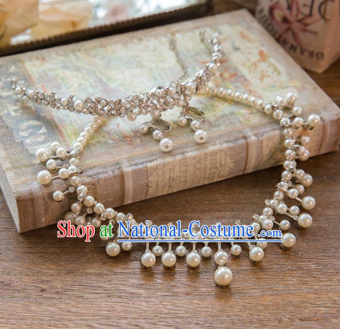 Top Grade Handmade Classical Hair Accessories Baroque Style Princess Crystal Pearls Hair Stick and Necklace Earrings Headwear for Women