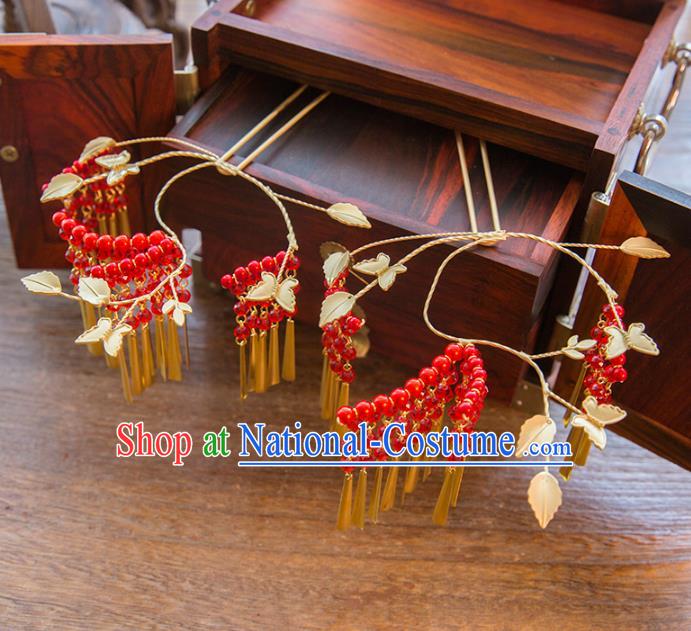 Aisan Chinese Handmade Classical Hair Accessories Red Tassel Step Shake, China Xiuhe Suit Hairpins Wedding Headwear for Women