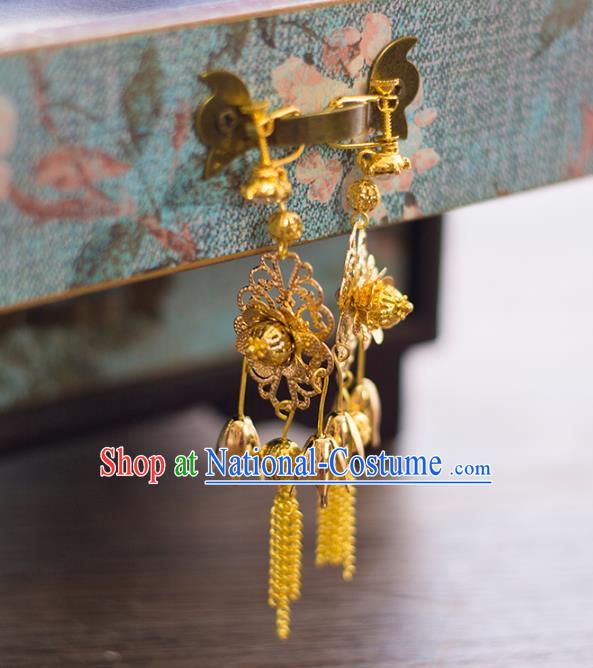 Top Grade Handmade Classical Chinese Wedding Accessories Hanfu Golden Earrings Headwear for Women