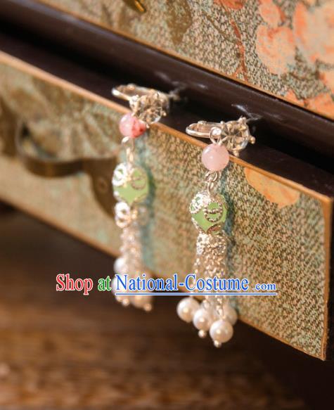 Chinese Handmade Classical Jewelry Accessories Tassel Earrings, China Xiuhe Suit Green Bead Tassel Eardrop for Women