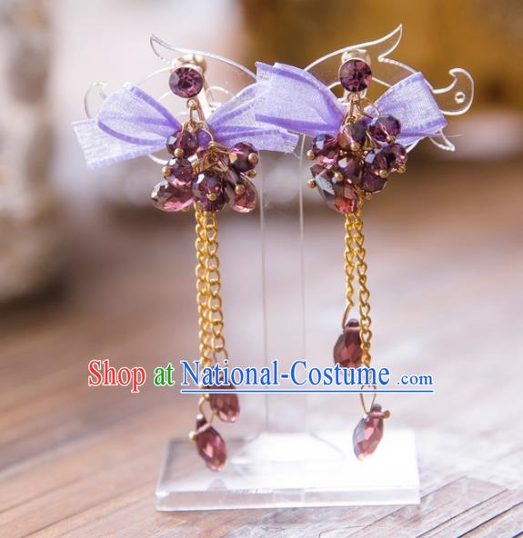 Top Grade Handmade Classical Jewelry Accessories, Baroque Style Princess Purple Crystal Tassel Earrings Headwear for Women