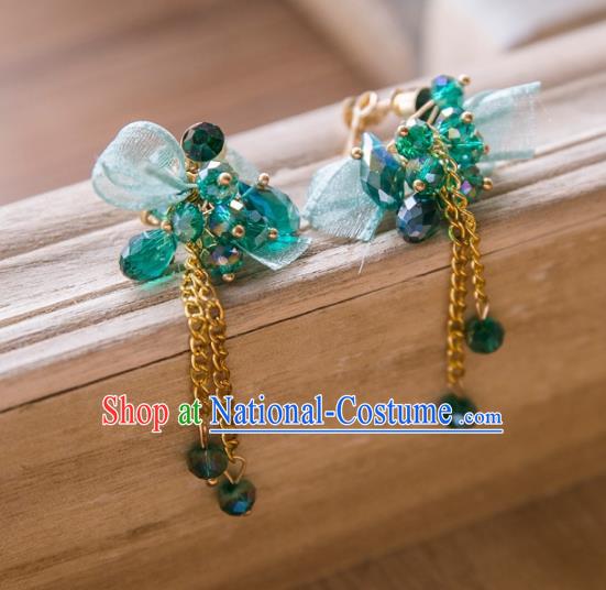 Top Grade Handmade Classical Jewelry Accessories Eardrop, Baroque Style Princess Green Crystal Tassel Earrings Headwear for Women