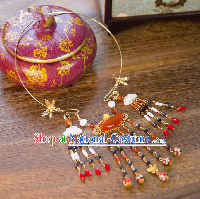 Aisan Chinese Handmade Classical Jewelry Accessories Tassel Necklace, China Xiuhe Suit Butterfly Tassel Necklet for Women