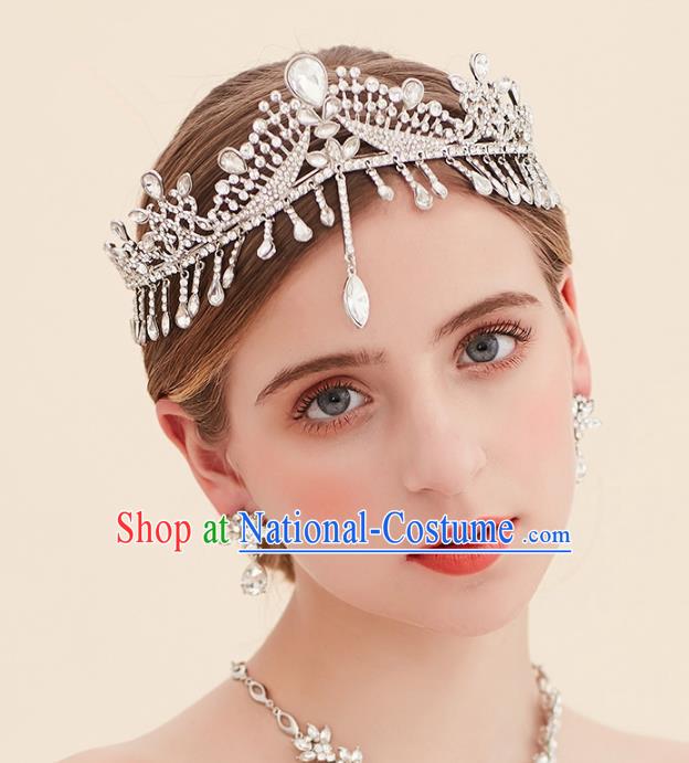 Top Grade Handmade Classical Hair Accessories Forehead Ornament Royal Crown, Baroque Style Princess Crystal Hair Clasp Headwear for Women