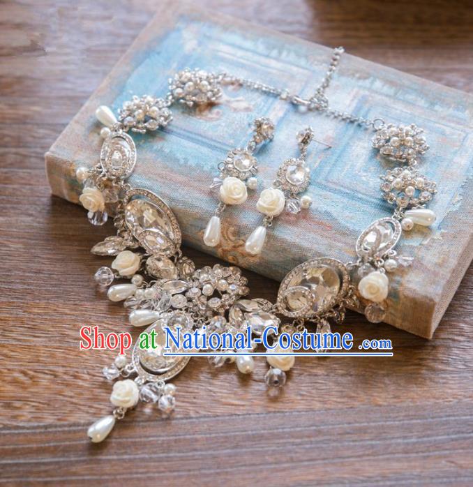 Top Grade Handmade Classical Hair Accessories Necklace and Earrings, Baroque Style Princess Crystal Headwear for Women