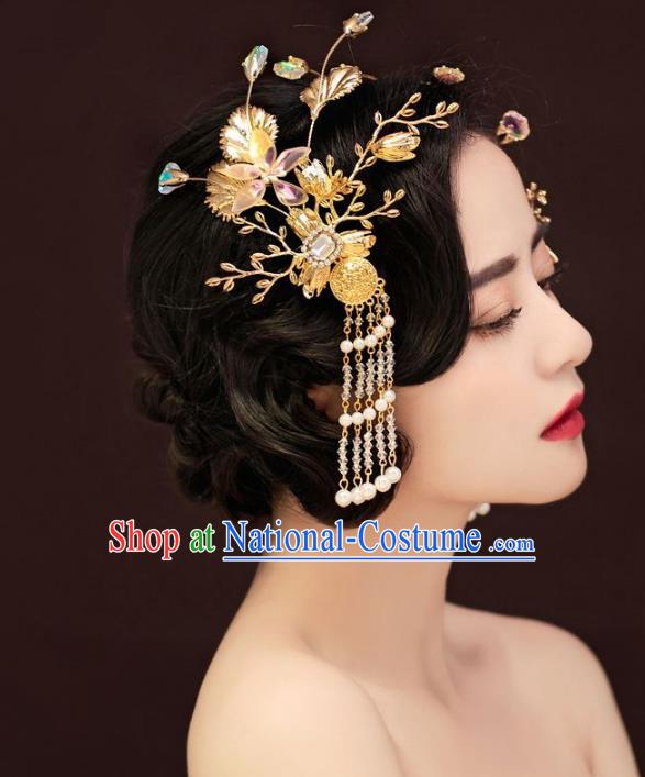 Top Grade Handmade Classical Hair Accessories Crystal Hair Stick, Baroque Style Princess Pearls Tassel Headwear for Women