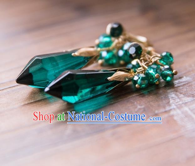 Top Grade Handmade Classical Hair Accessories Baroque Tassel Earrings, Princess Green Crystal Eardrop for Women