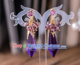 Top Grade Handmade Classical Hair Accessories Baroque Tassel Earrings, Princess Purple Crystal Eardrop for Women