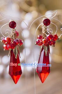 Top Grade Handmade Classical Hair Accessories Baroque Tassel Earrings, Princess Red Crystal Eardrop for Women