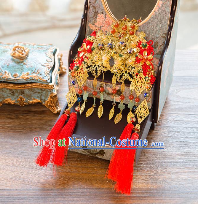 Aisan Chinese Handmade Classical Hair Accessories Hanfu Tassel Phoenix Coronet, China Xiuhe Suit Hairpins Wedding Hair Clasp Headwear for Women