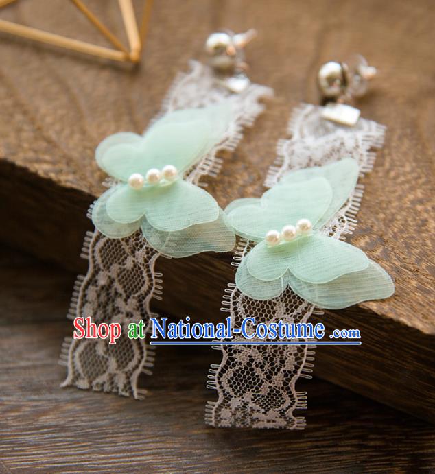 Top Grade Handmade Classical Hair Accessories Baroque Tassel Earrings, Princess Green Lace Butterfly Eardrop for Women