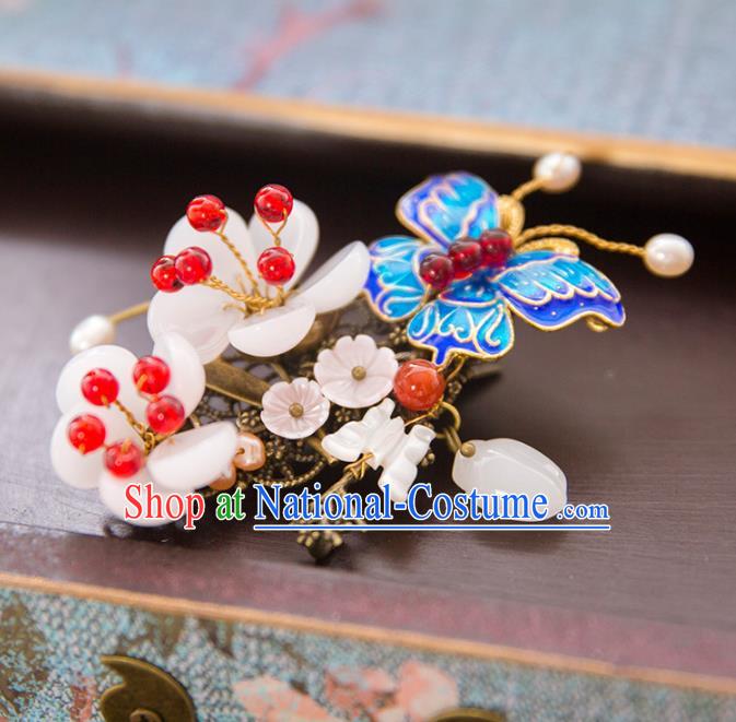 Aisan Chinese Handmade Classical Hair Accessories Hanfu Cloisonne Butterfly Hair Claw, China Xiuhe Suit Hairpins Wedding Headwear for Women