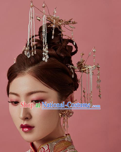 Aisan Chinese Handmade Classical Hair Accessories Hanfu Tassel Hair Clip, China Xiuhe Suit Step Shake Hairpins Wedding Headwear Complete Set for Women