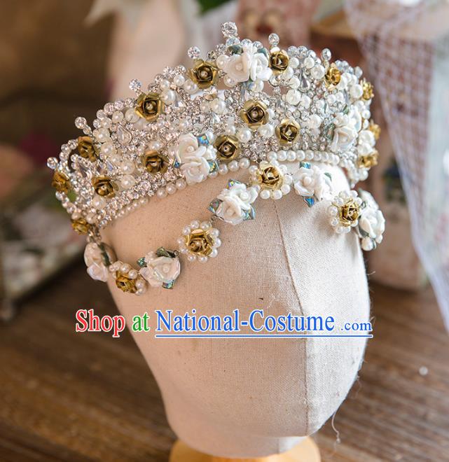 Top Grade Handmade Classical Hair Accessories Baroque Style Princess Pearls Royal Crown Headwear