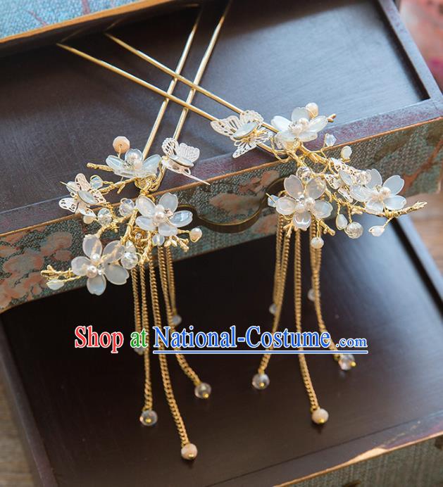 Chinese Handmade Classical Ancient Costume Hair Accessories Hanfu Tassel Hair Clip, China Bride Xiuhe Suit Flowers Hairpins Headwear Complete Set for Women