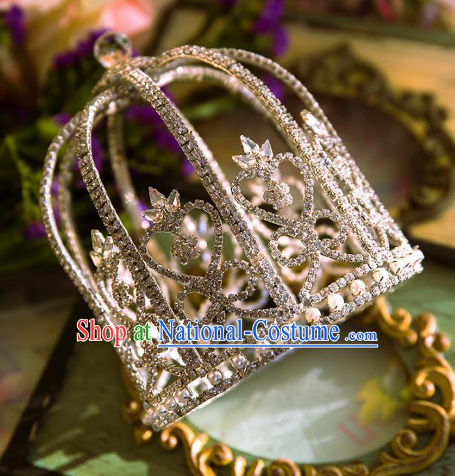 Top Grade Handmade Classical Hair Accessories Baroque Style Princess Crystal Royal Crown Golden Round Diadema Headwear for Women