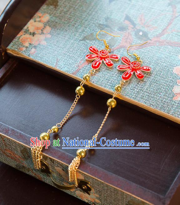 Top Grade Handmade Classical Xiuhe Suit Accessories Earrings, Baroque Style Princess Red Eardrop Headwear for Women