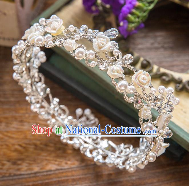 Top Grade Handmade Classical Hair Accessories, Baroque Style Princess Crystal Pearls Royal Crown Round Hair Clasp Headwear for Women