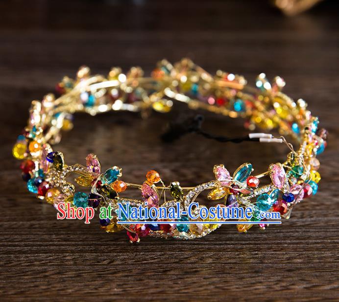 Top Grade Handmade Classical Hair Accessories, Baroque Style Princess Colorful Crystal Royal Crown Round Hair Clasp Headwear for Women