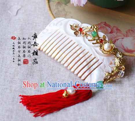 Chinese Handmade Classical Accessories Bride Tassel Hairpin, China Xiuhe Suit Shell Hair Comb for Women