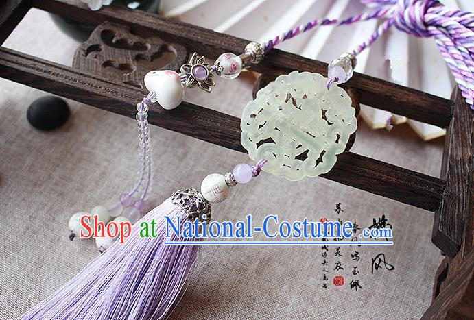 Chinese Handmade Classical Accessories Purple Tassel Palace Taeniasis, China Hanfu Waist Jade Pendant Headwear for Women for Men