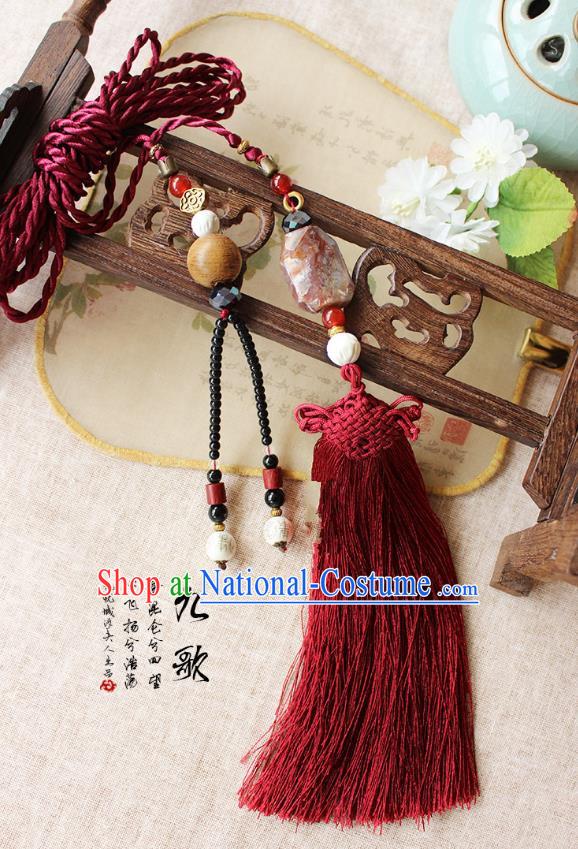 Chinese Handmade Classical Accessories Agate Tassel Palace Taeniasis, China Hanfu Waist Pendant Headwear for Women for Men