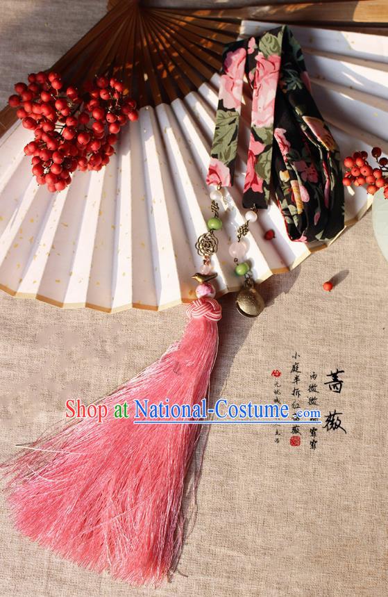 Chinese Handmade Classical Accessories Hanfu Silk Belt, China Ancient Hanfu Pink Tassel Waistband for Women