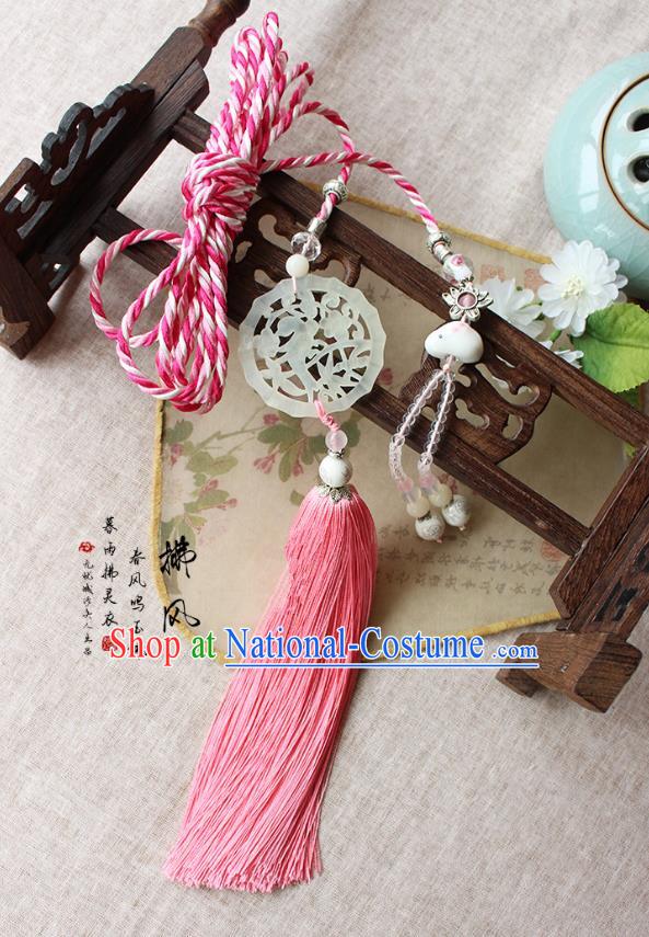 Chinese Handmade Classical Accessories Pink Tassel Palace Taeniasis, China Hanfu Waist Jade Pendant Headwear for Women