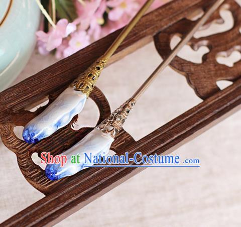 Chinese Handmade Classical Accessories Blue Ceramics Hairpin, China Hanfu Hair Clip for Women