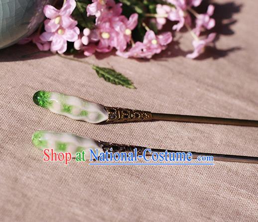 Chinese Handmade Classical Accessories Green Ceramics Hairpin, China Hanfu Hair Clip for Women