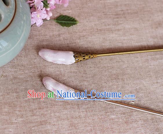 Chinese Handmade Classical Accessories Pink Ceramics Hairpin, China Hanfu Hair Clip for Women