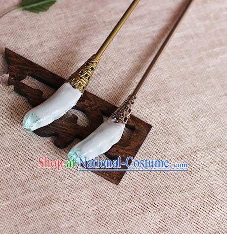 Chinese Handmade Classical Accessories Blue Ceramics Hairpin, China Hanfu Hair Clip for Women