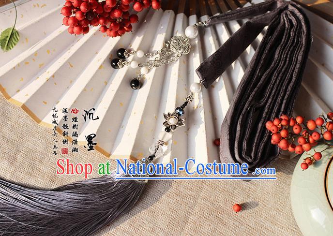 Chinese Handmade Classical Accessories Hanfu Silk Belt, China Ancient Hanfu Black Tassel Waistband for Women for Men