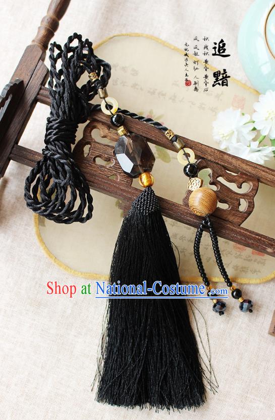 Chinese Handmade Classical Accessories Black Tassel Palace Taeniasis, China Hanfu Waist Pendant Headwear for Women for Men