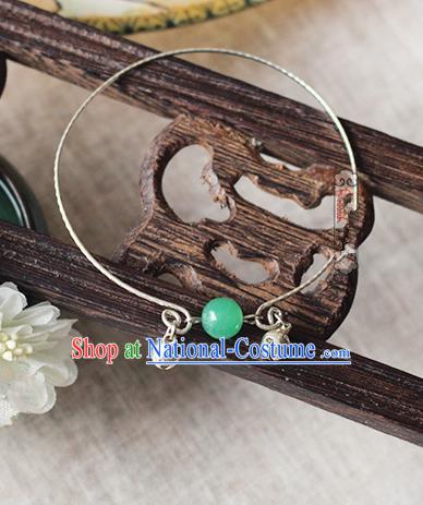 Chinese Handmade Classical Accessories Hanfu Green Bead Tassel Bracelet, China Ancient Bells Bangle for Women